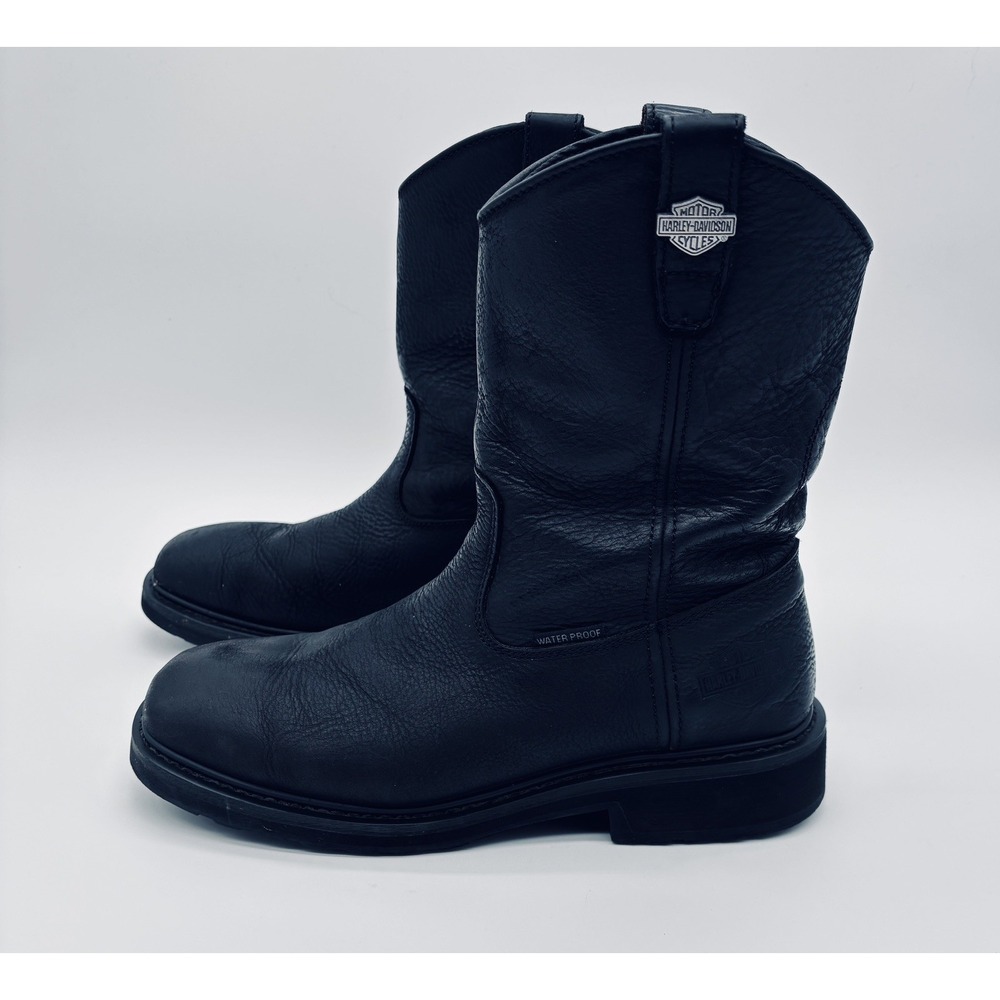 Harley Davidson Altman Biker Black Leather Pull On Boots Men's Size 9.5M